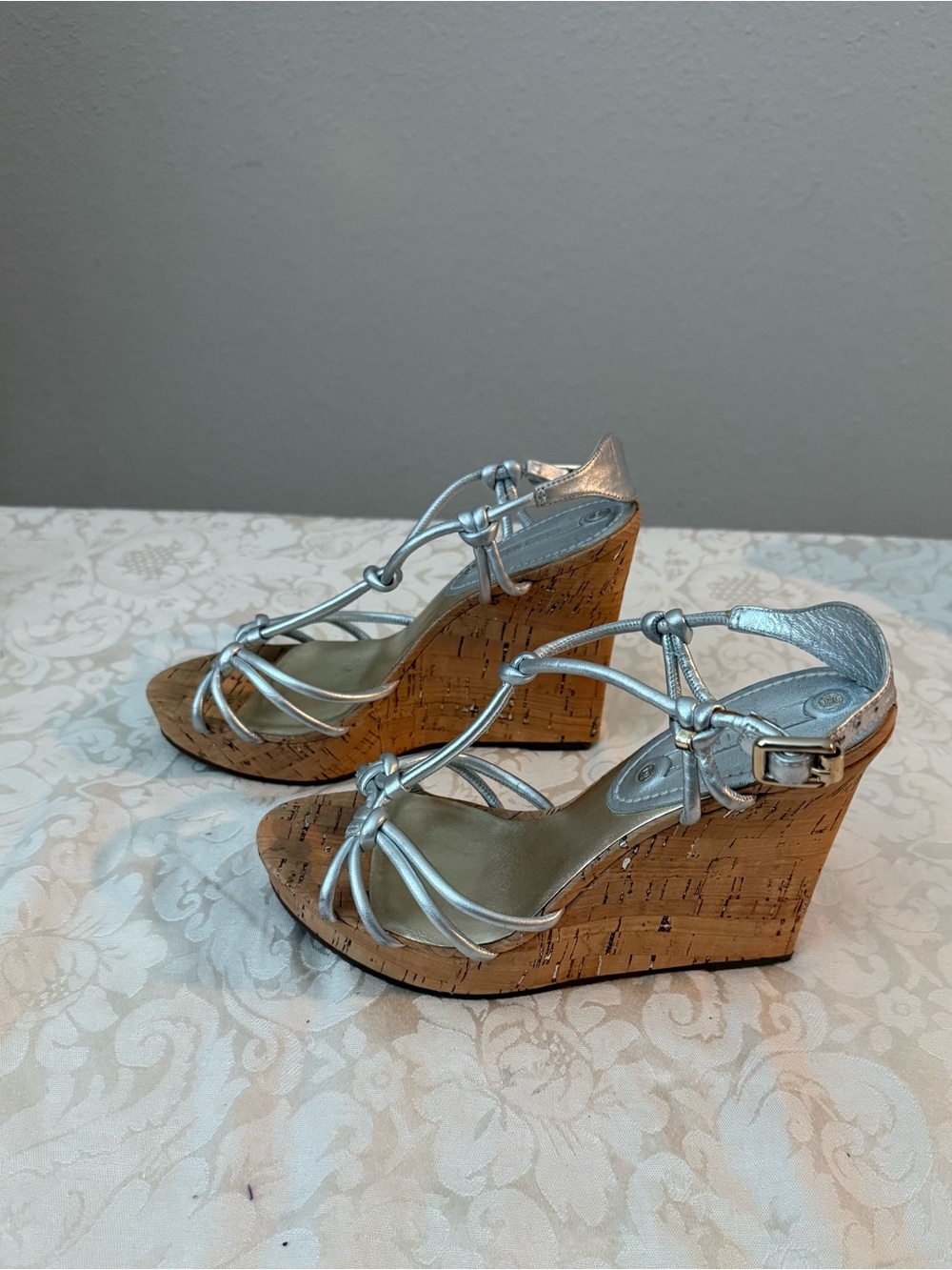 Stunning Celine Silver Metallic Cork Wedge Sandals EU 38 New No Box - Picture 6 of 14